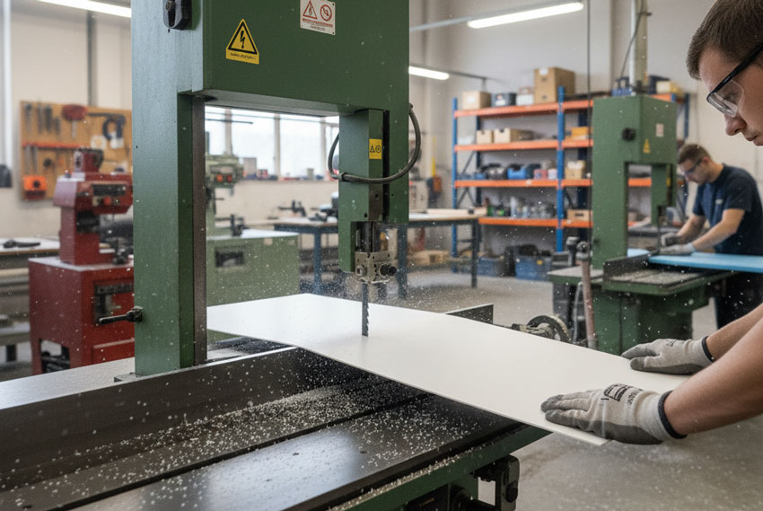 کاربردهای تیغ اره نواری پلاستیک بر تیتکس در حال برش ورق pvc