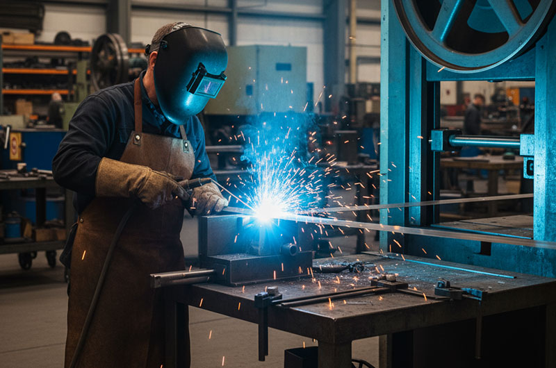 مراحل جوشکاری تیغ اره نواری در یک کارگاه برشکاری